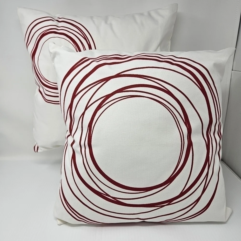 Modern Design Throw Pillows Removable Cotton Covers Red White 15 x 15 Square
